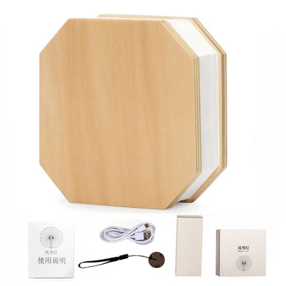 Klairee: LED Accordion Night Light 3 Color USB Charge Wooden Book Decora Lighting