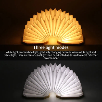 Klairee: LED Accordion Night Light 3 Color USB Charge Wooden Book Decora Lighting