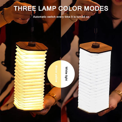 Klairee: LED Accordion Night Light 3 Color USB Charge Wooden Book Decora Lighting
