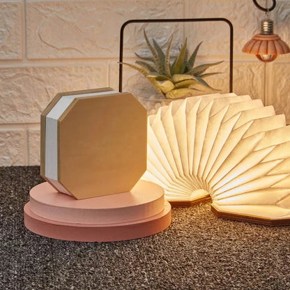 Klairee: LED Accordion Night Light 3 Color USB Charge Wooden Book Decora Lighting